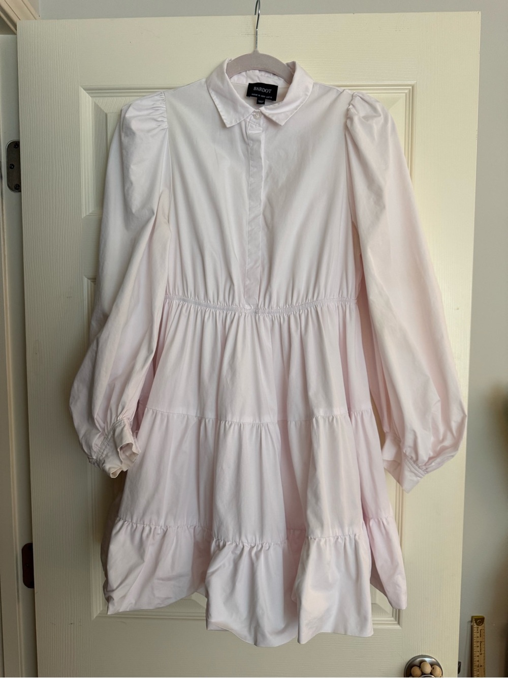 Bardot Dress - Palest of Pink - Gorgeous Flouncy Material with Puff Sleeves